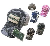 Detachable Patch Hat/Flag 100% Cotton Camo Mesh [VETERAN]